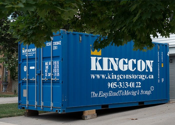 Kingcon Storage Unit Used For Residential Moving an image of one of our kingcon storage units on a customers property. helping them ensure an easy move.